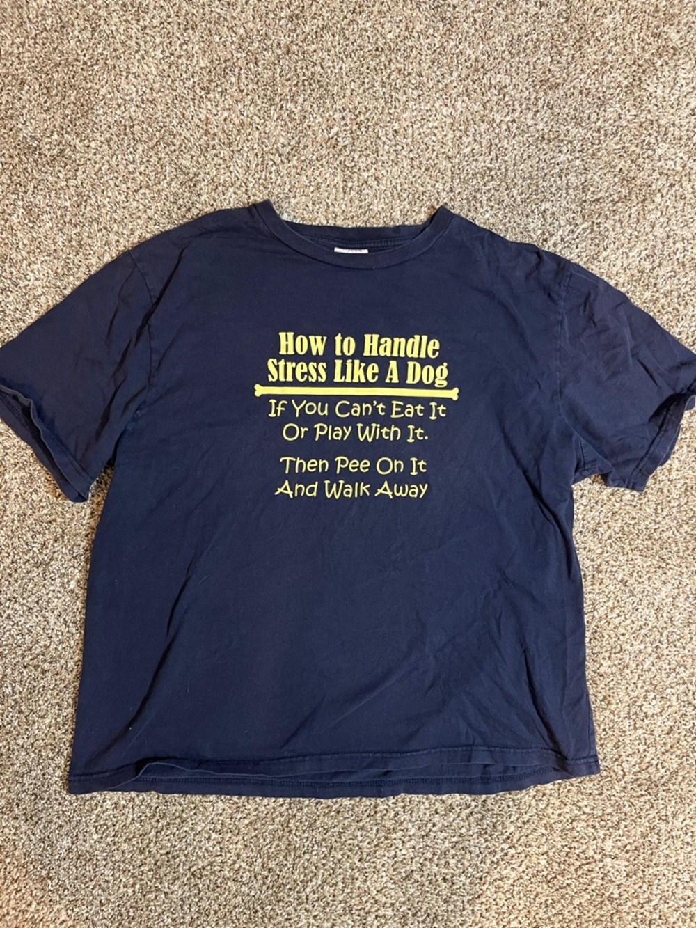 Dog-Themed Navy Blue Graphic Tee - How to Handle Stress Like A Dog